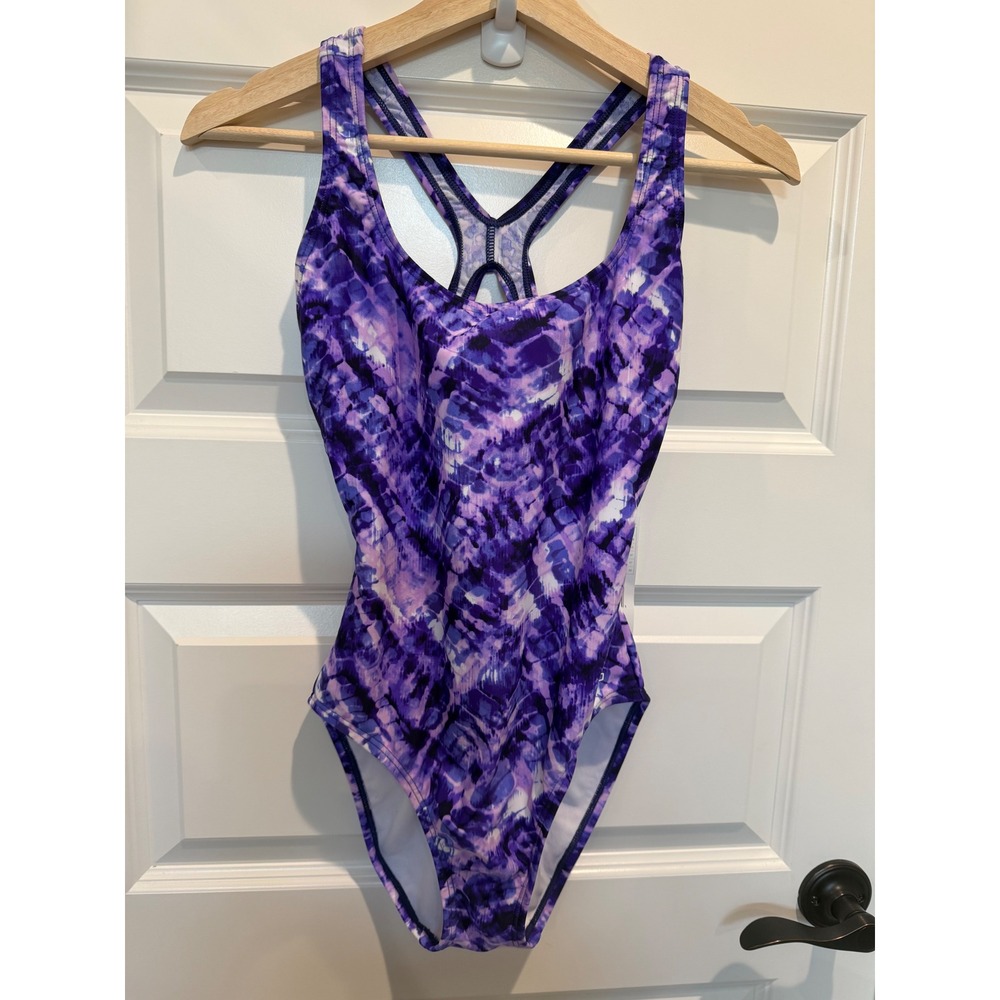 Speedo Womens Purple Tie Dye Racerback One Piece Swimsuit Size 6 7228753 New